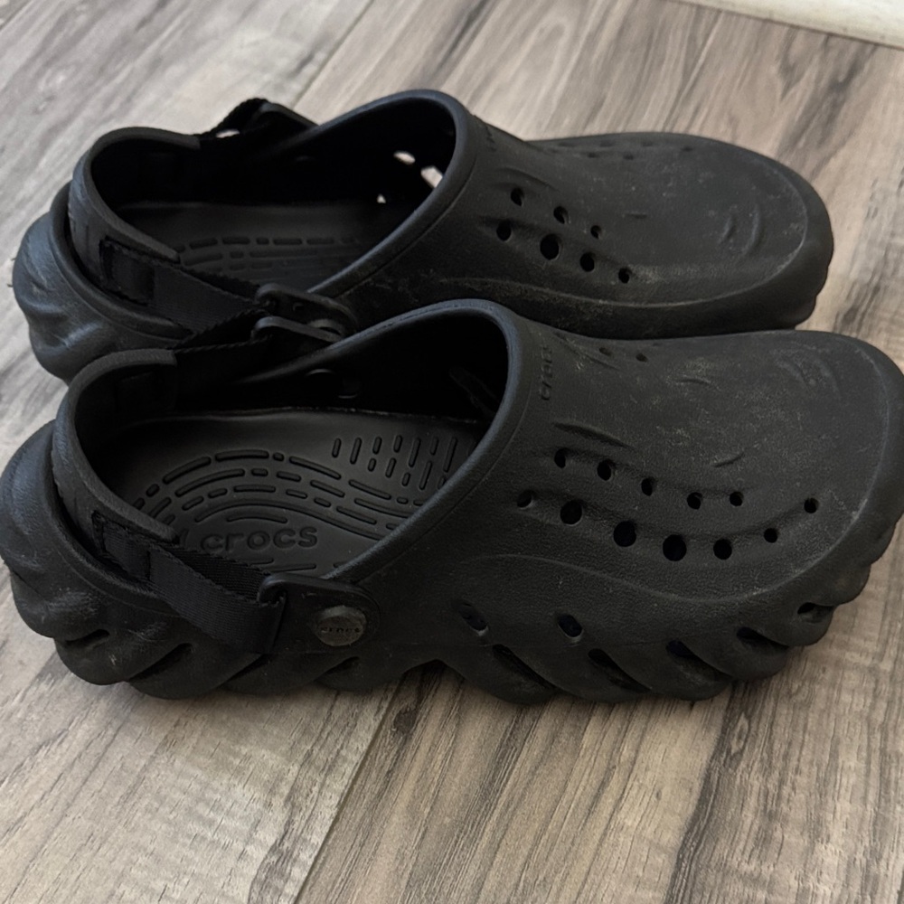 CROCS Black Textured Clogs Echo J6